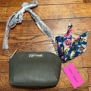 Betsey Johnson Green Crossbody Bag with Floral Scarf